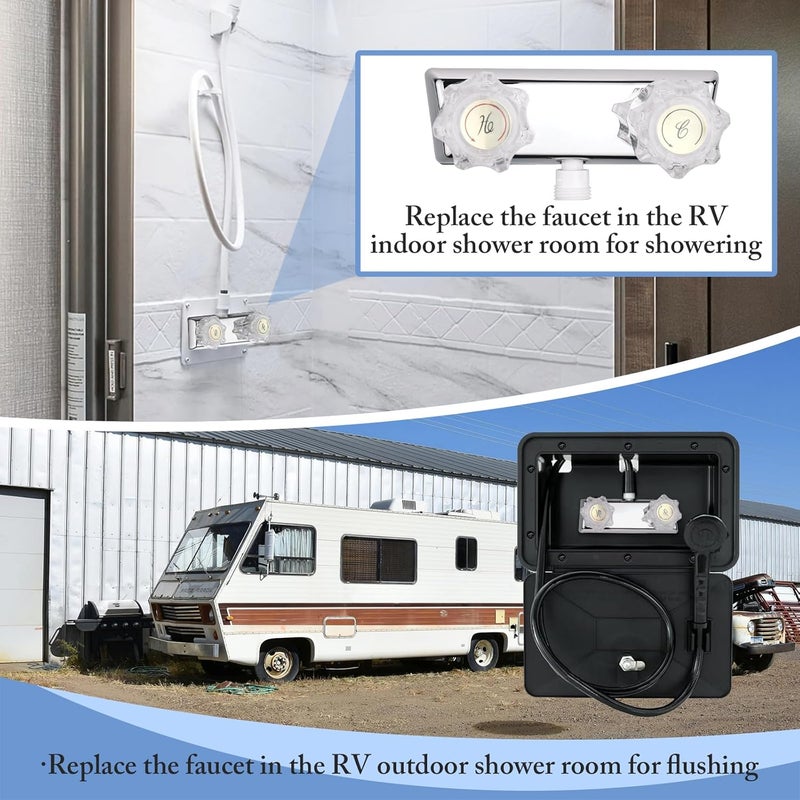 Liberflow Chrome RV Camper Faucet Shower Valve - 4" Dual Acrylic Knobs for Indoor & Outdoor Shower Kit - Image 3
